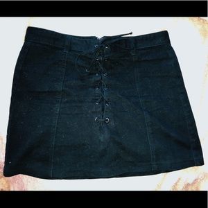 Tie Front Black Jean Skirt